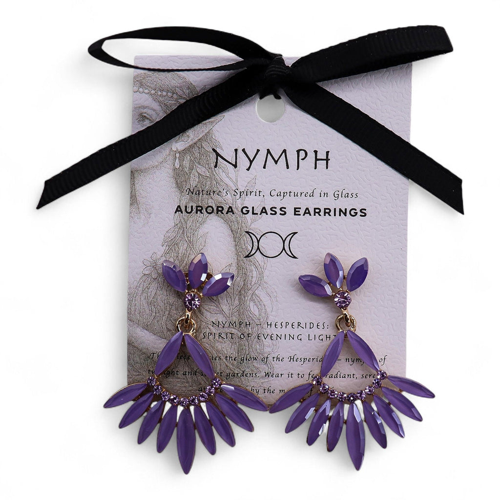 * Boucles d’oreilles longues pendantes en verre vintage – Lavande