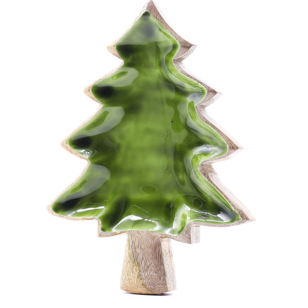 * Perdu dans la forêt – Bol en bois émaillé en forme de sapin – 25 × 19 cm