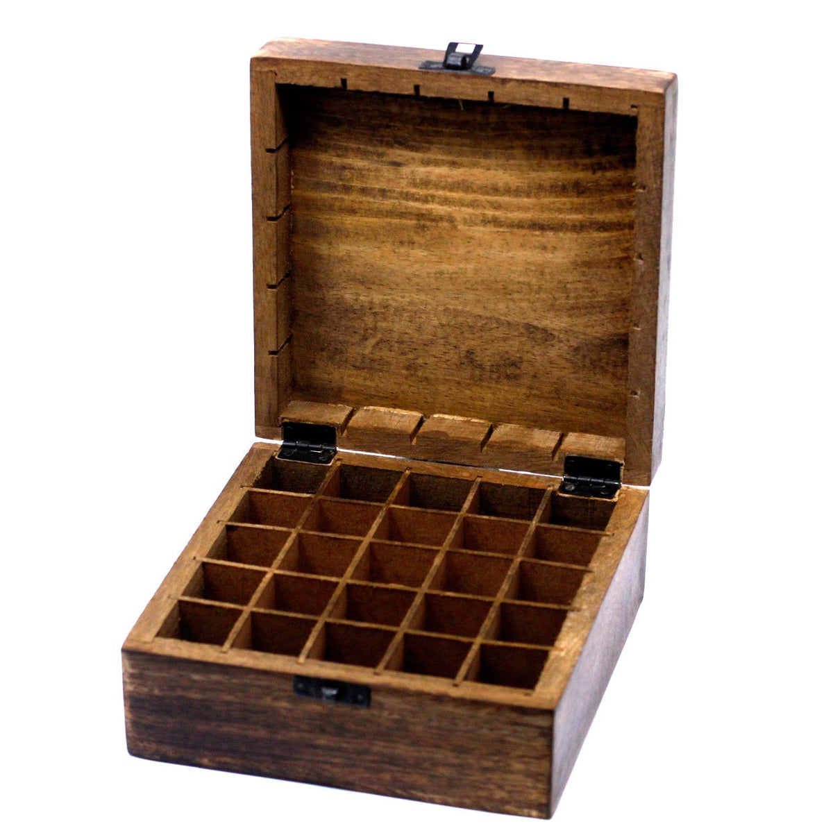 * Coffret d’aromathérapie en bois de manguier – Motifs floraux – 25 flacons
