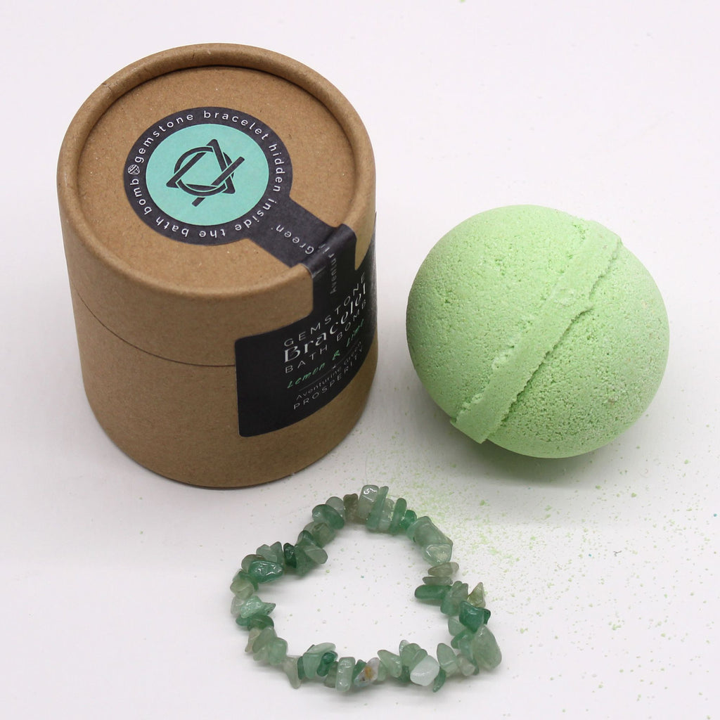 * Bombe de bain avec bracelet en aventurine verte – Citron, citron vert et sel marin