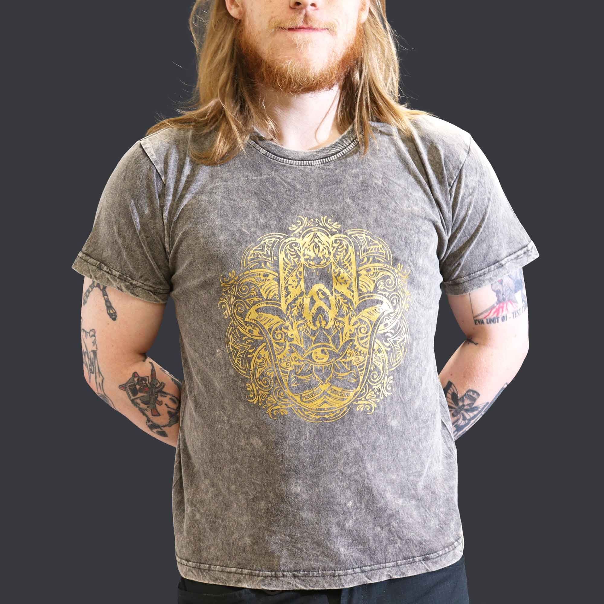 * T-Shirt en Coton Délavé Nomad Sari – Hamsa – Gris Foncé – L