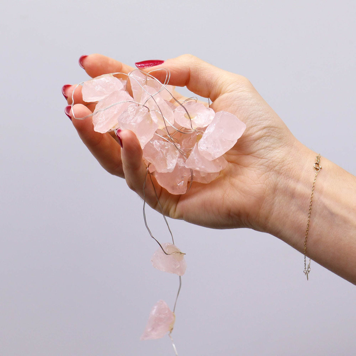 Guirlande lumineuse en quartz rose, alimentation USB