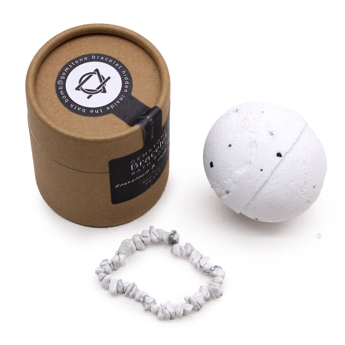 * Bombe de bain avec bracelet en jaspe blanc – Pamplemousse, ylang-ylang et sel marin