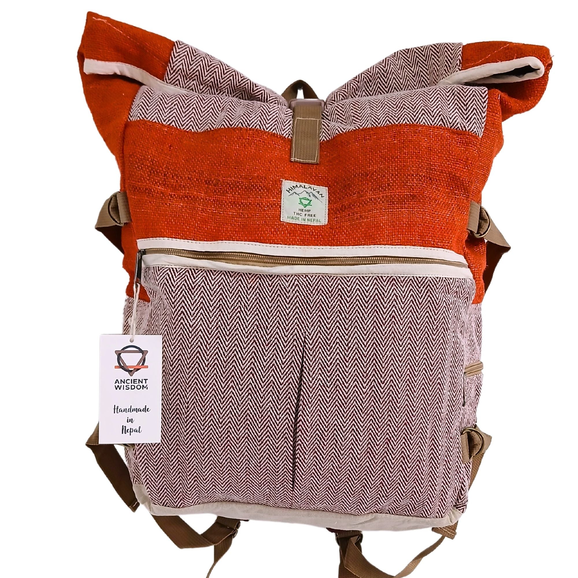 Sac à Dos de Trek en Chanvre – Rolling Orange Coucher de Soleil | Artisanal Népal
