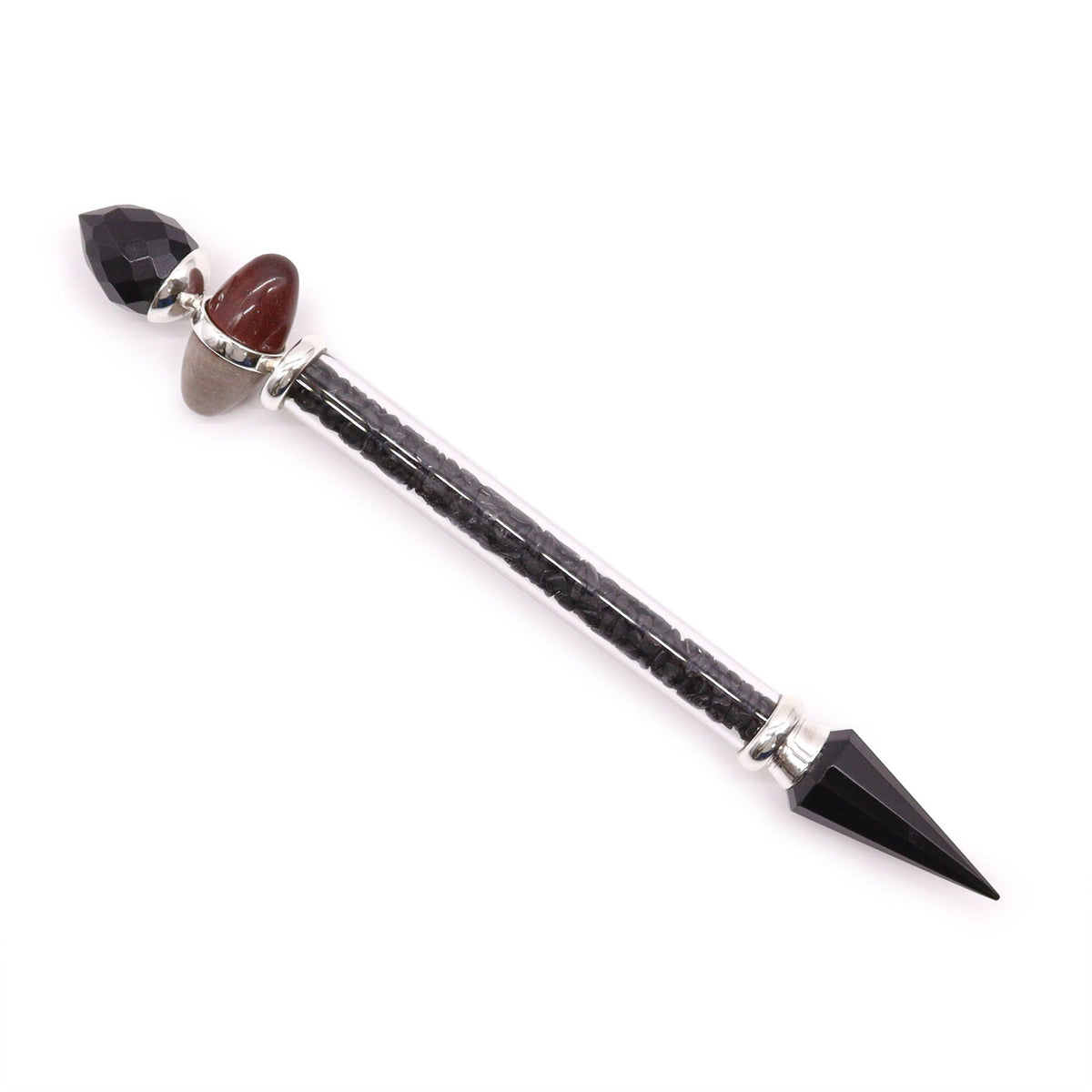 * Baguette magique Shiva Lingam en tourmaline noire et agate – Protection
