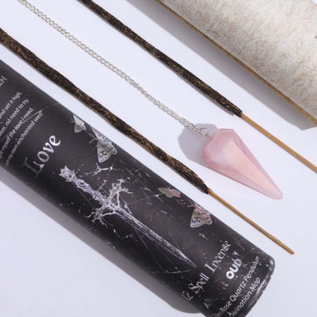 Encens rituel Ancient Witch – Amour – Pendule en quartz rose