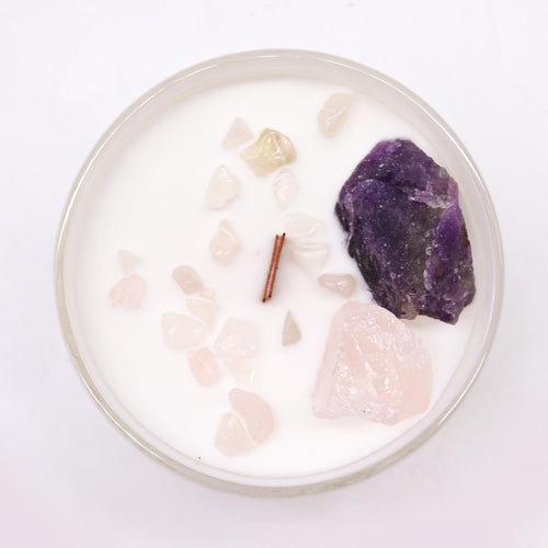 * Bougie Cristal Chakra du Troisième Œil – Améthyste & Quartz Rose