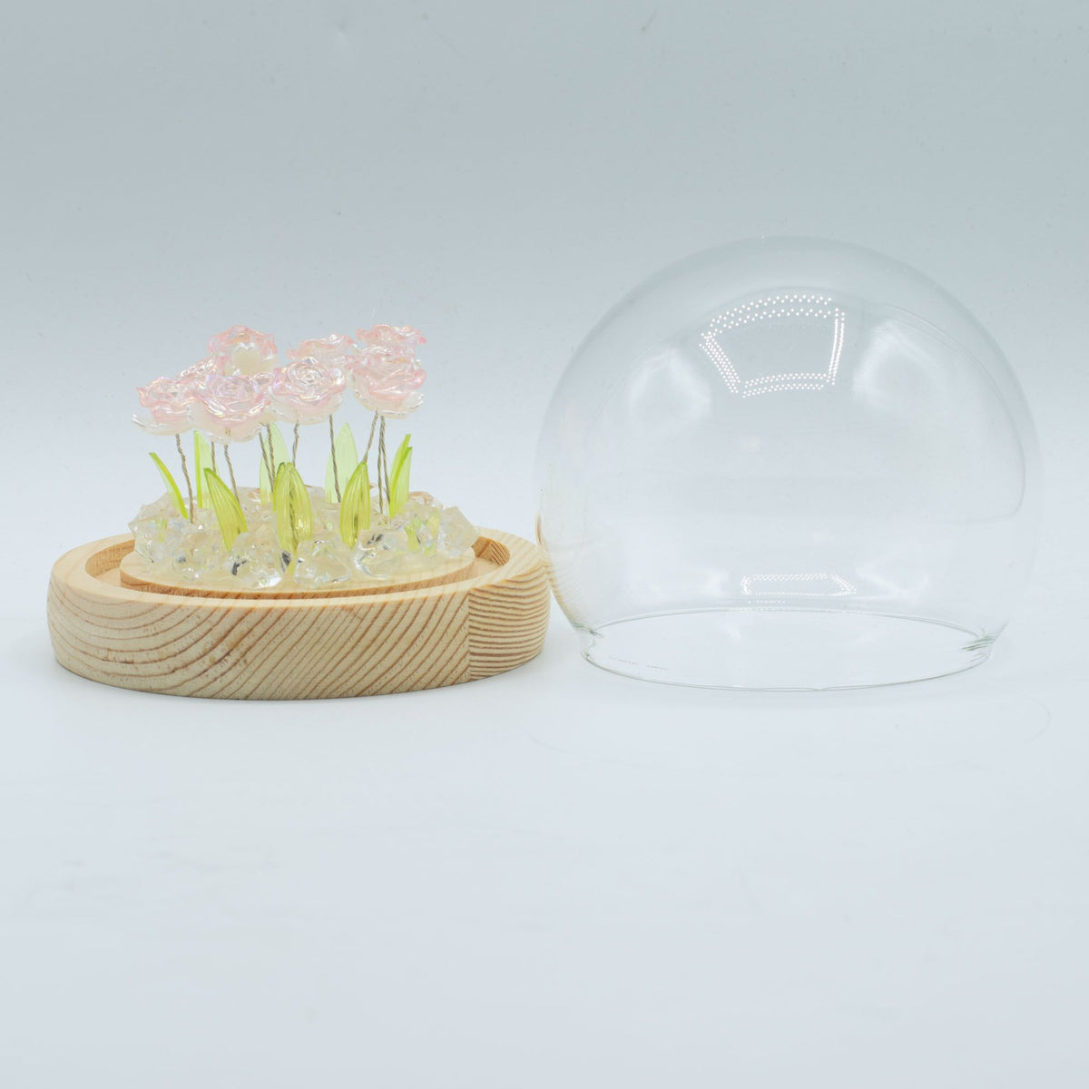 * Dôme floral lumineux – 10 roses roses, LED USB