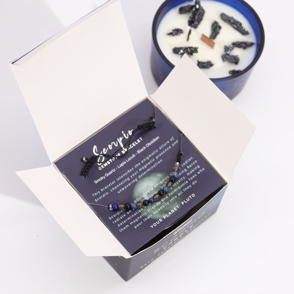 * Bougie Cristal Zodiaque avec Bracelet en Pierres Précieuses – Scorpion