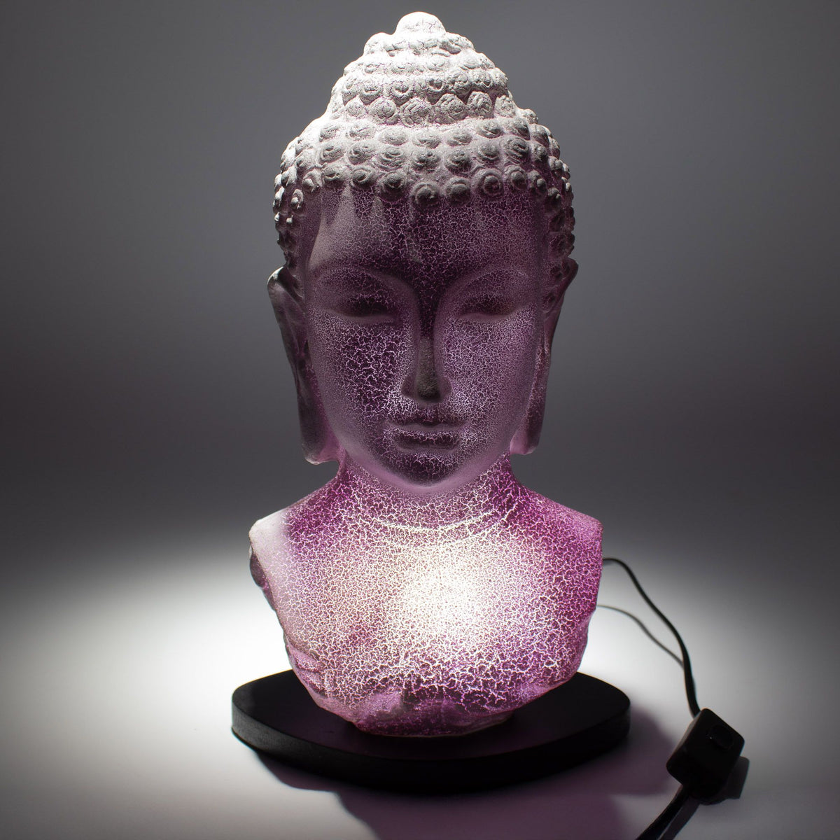 * Lampe buste de Bouddha – Finition lavande craquelée et socle ovale