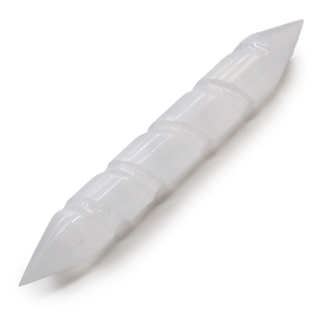 Baguette en Spirale de Sélénite - 16 cm (Pointes aux Deux Extrémités)