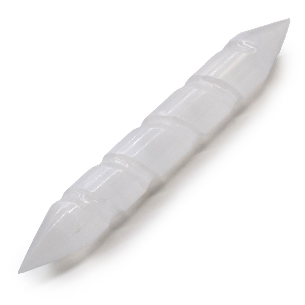 Baguette en Spirale de Sélénite - 16 cm (Pointes aux Deux Extrémités)