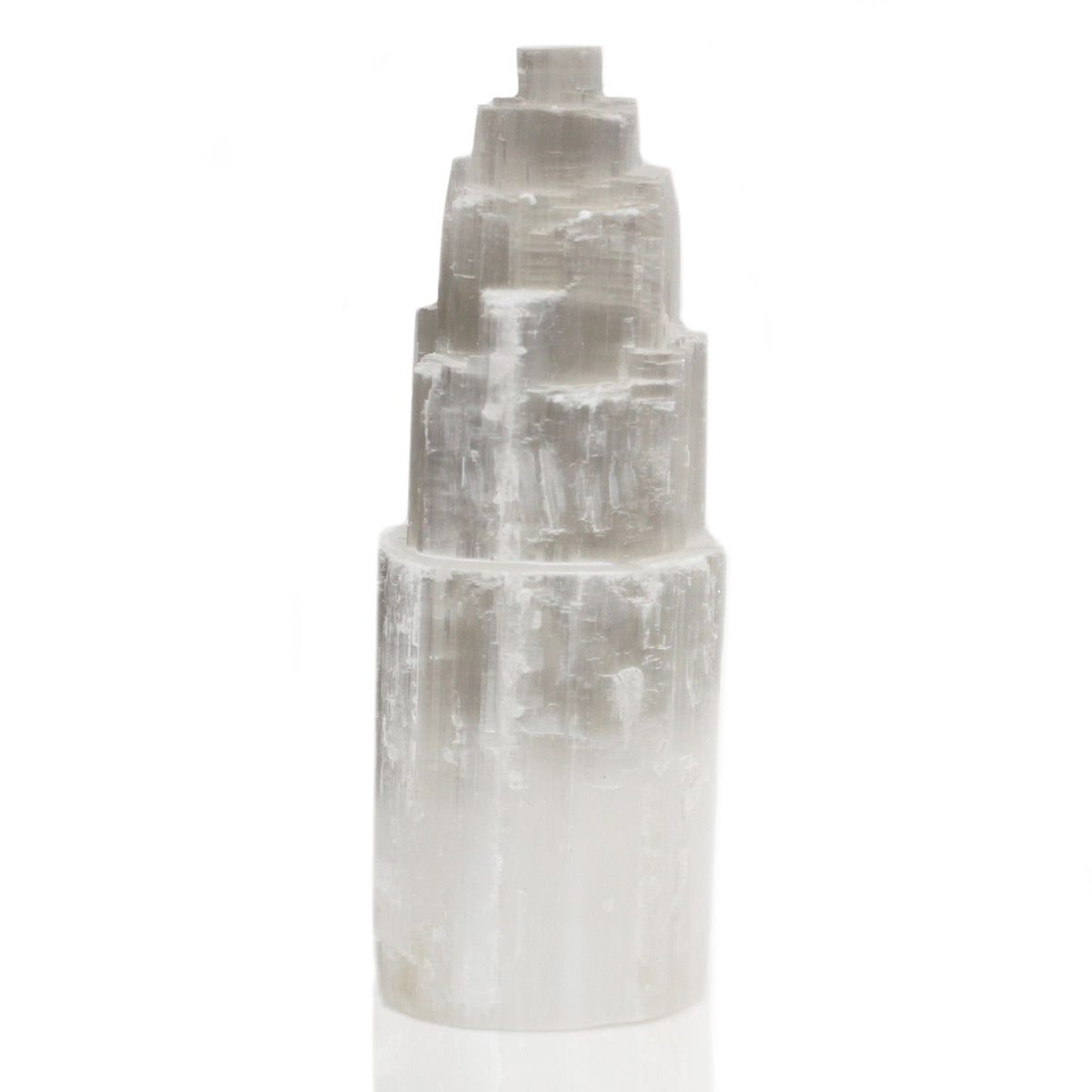 Lampe tour en sélénite naturelle – 25 cm
