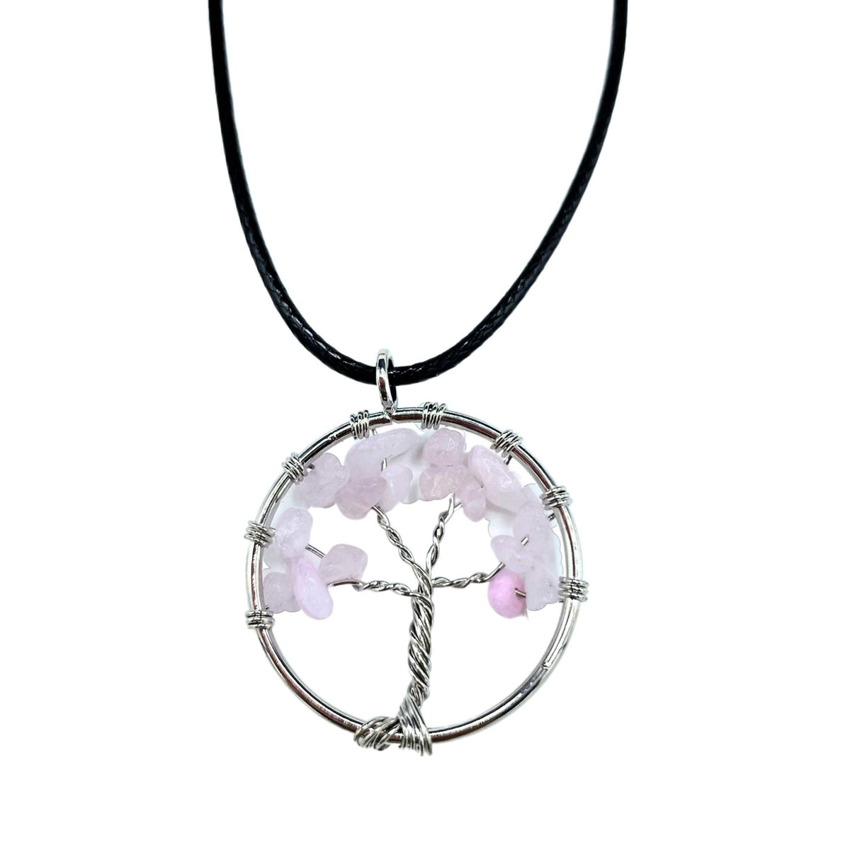 Pendentif arbre de vie en quartz rose