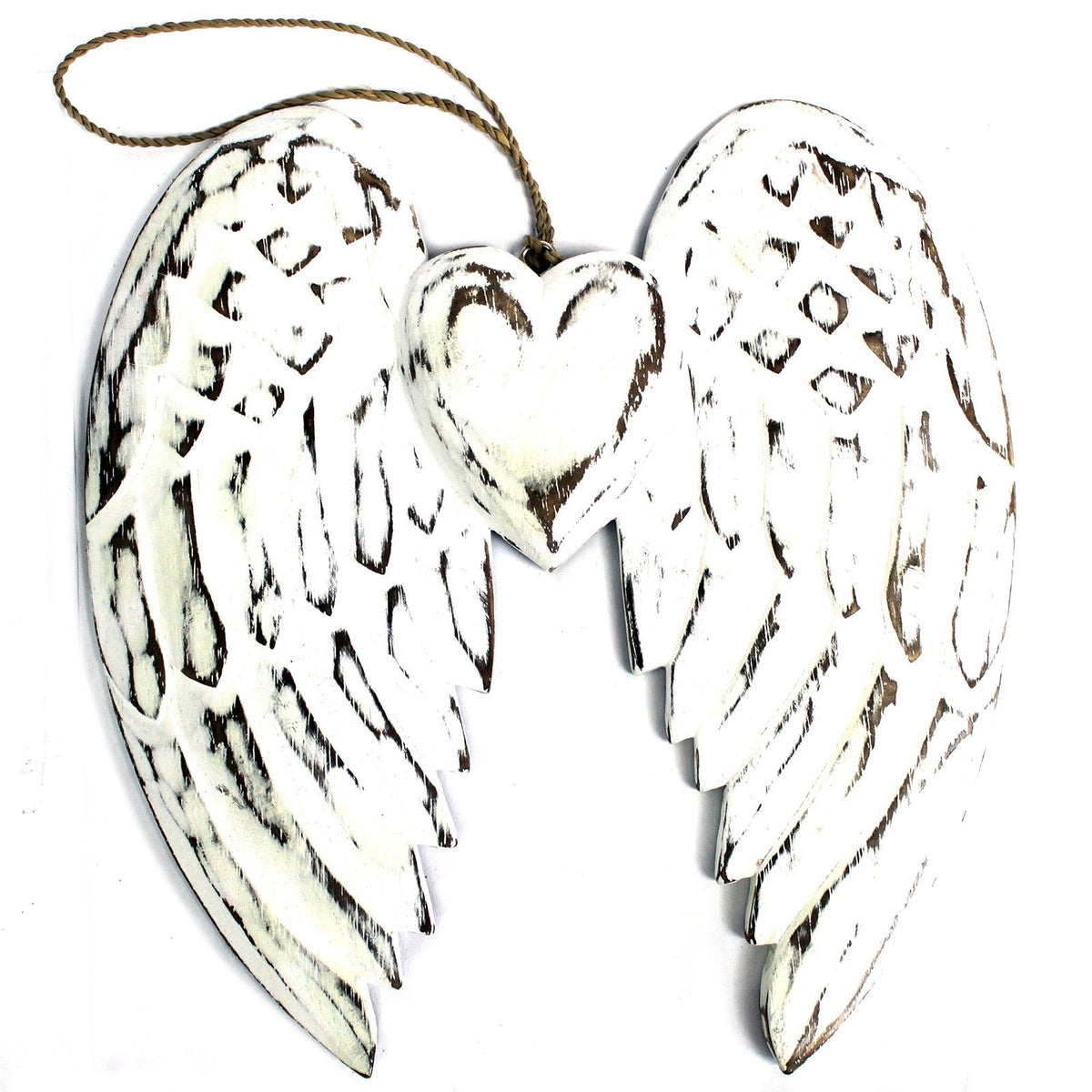 Doubles ailes d’ange et cœur sculptés à la main – 24 cm