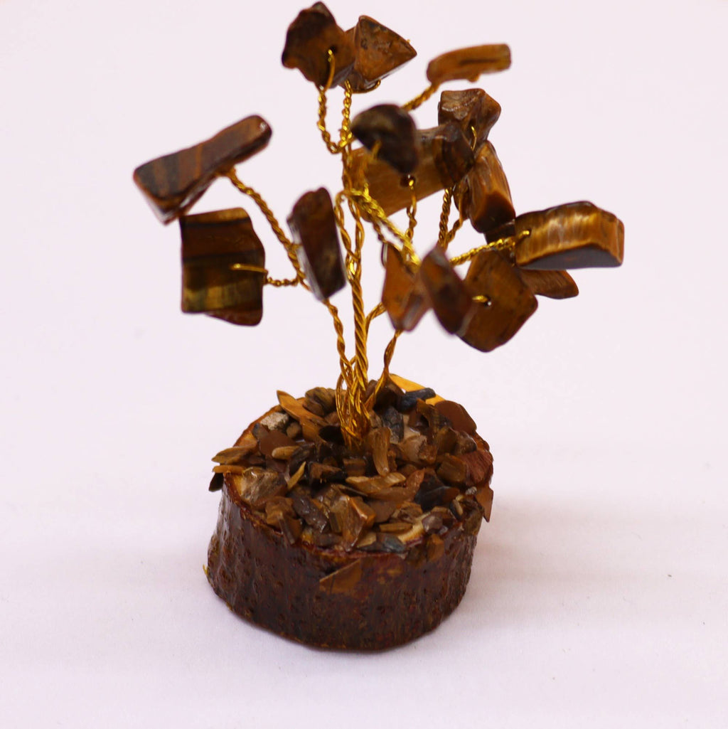 Mini Arbres en Pierres Précieuses sur Socle en Bois – Œil de Tigre (15 pierres)