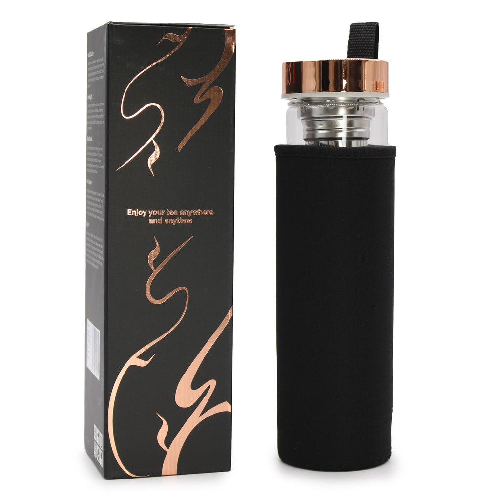 Bouteille infuseur à thé en verre, doré rose et améthyste (500 ml)