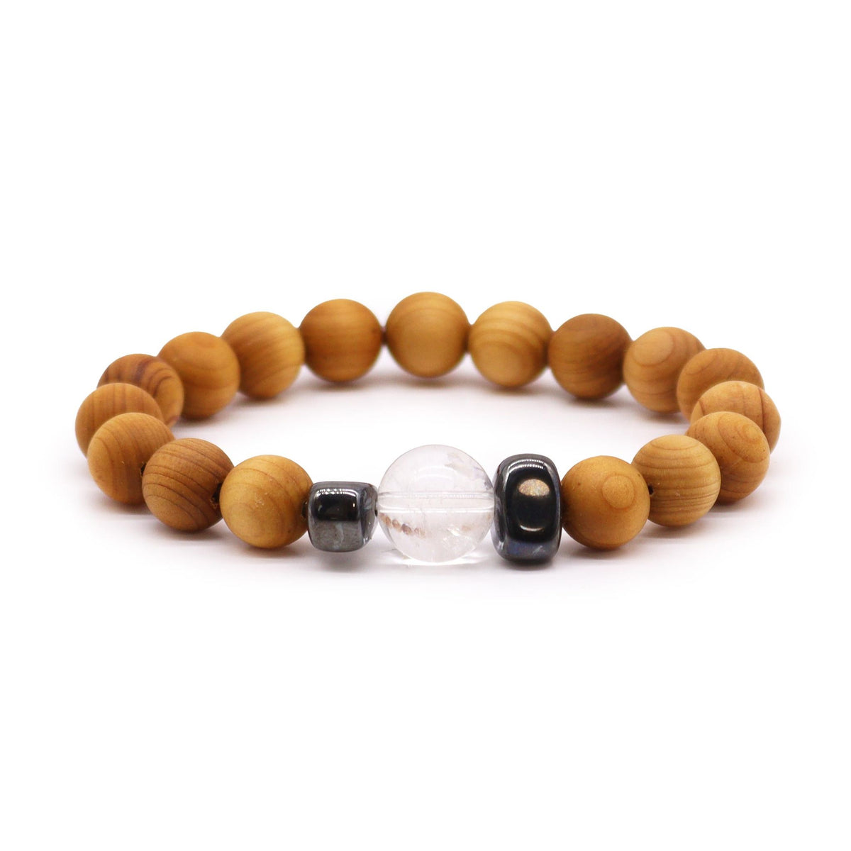 * Bracelet chakra couronne en bois de cèdre et cristal de roche