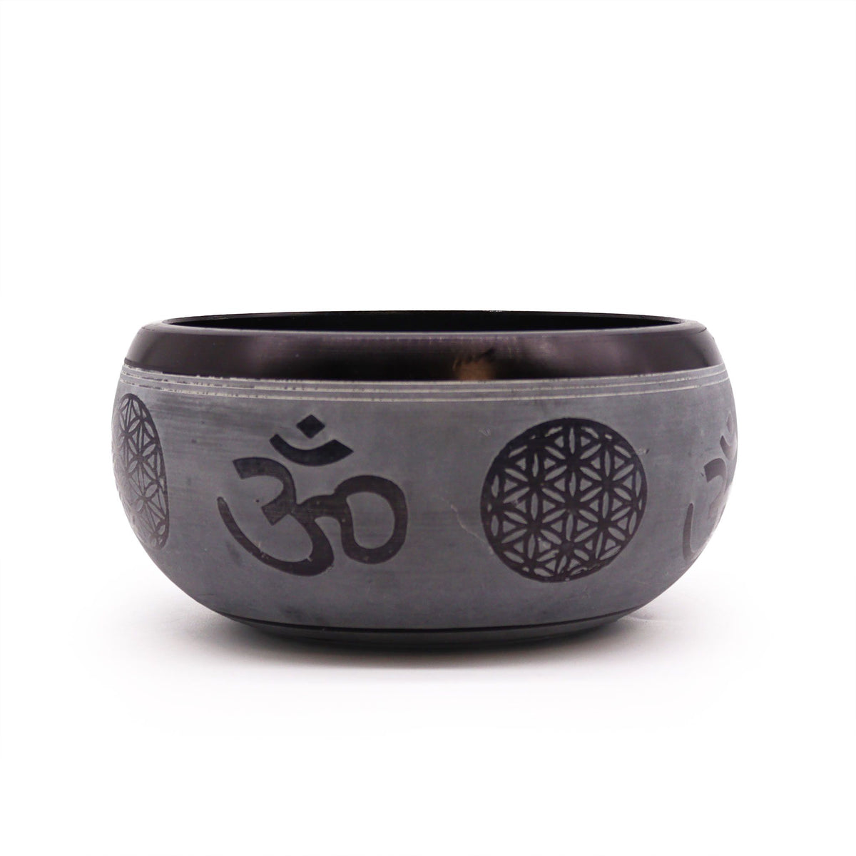 * Bol chantant en poudre de terre – Om et cinq Bouddhas – 16 cm