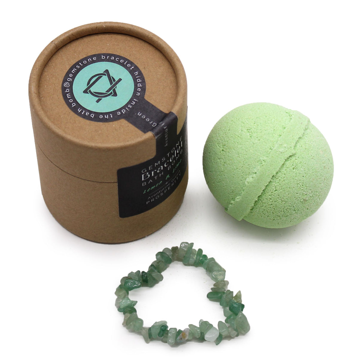 * Bombe de bain avec bracelet en aventurine verte – Citron, citron vert et sel marin