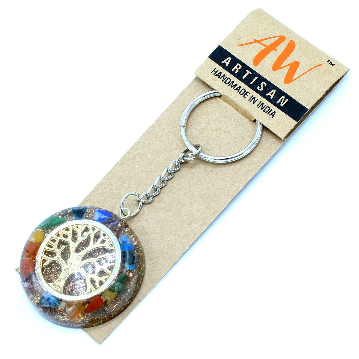* Porte-clés en orgonite – Arbre de vie et pierres des chakras