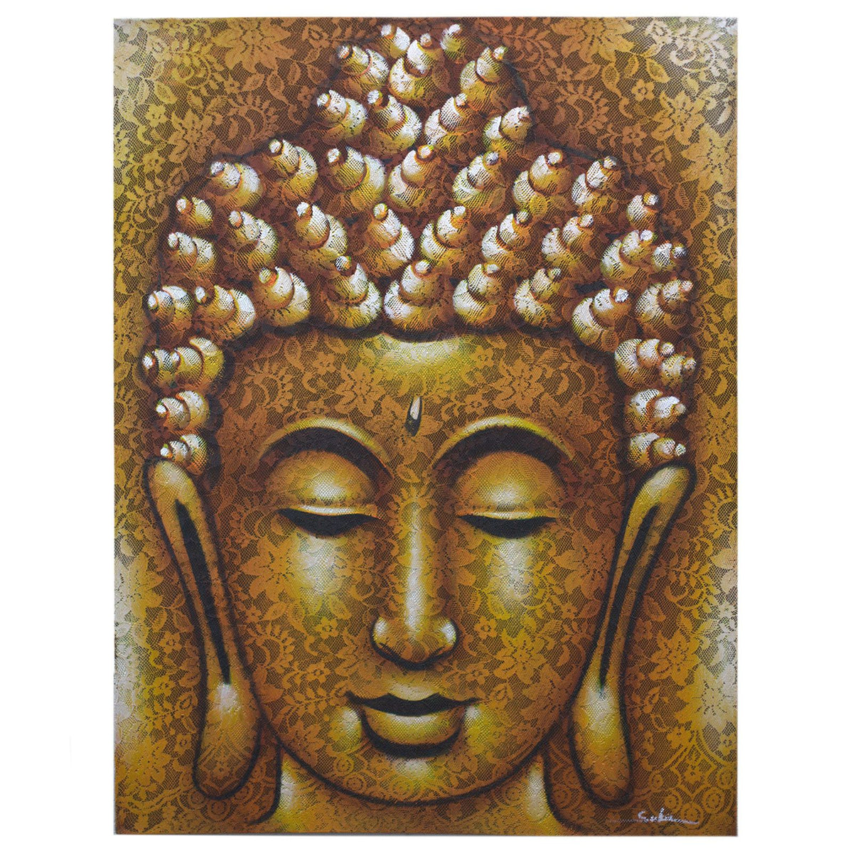 * Tableau Bouddha doré avec détails de brocart, 60 × 80 cm