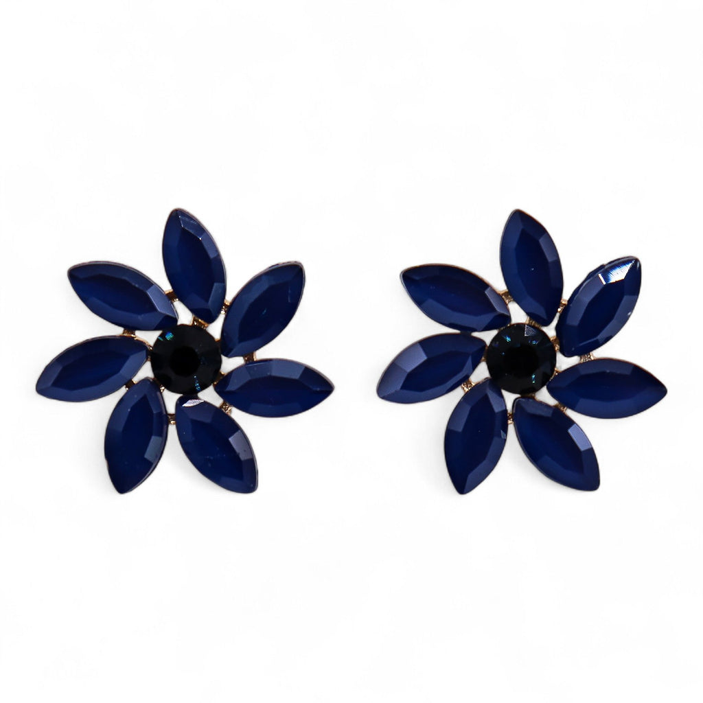 * Boucles d’oreilles fleurs en verre vintage – Bleu royal