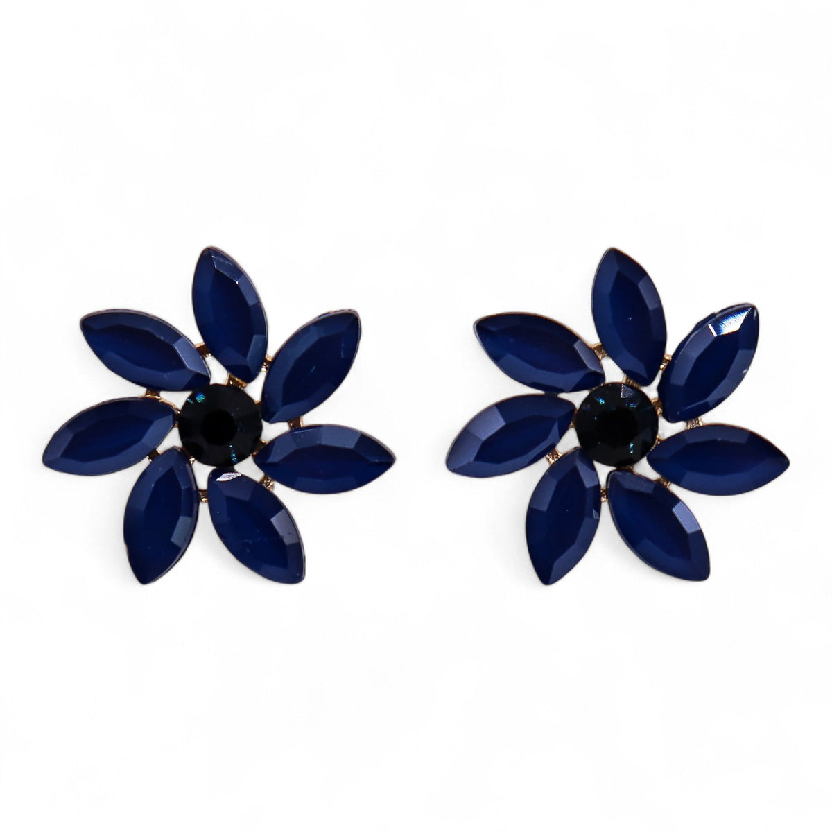 * Boucles d’oreilles fleurs en verre vintage – Bleu royal