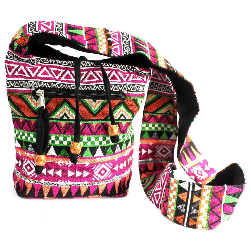 Sac Sling Jacquard Ethnique – Coloris Rose | Style Népalais | Artisanal