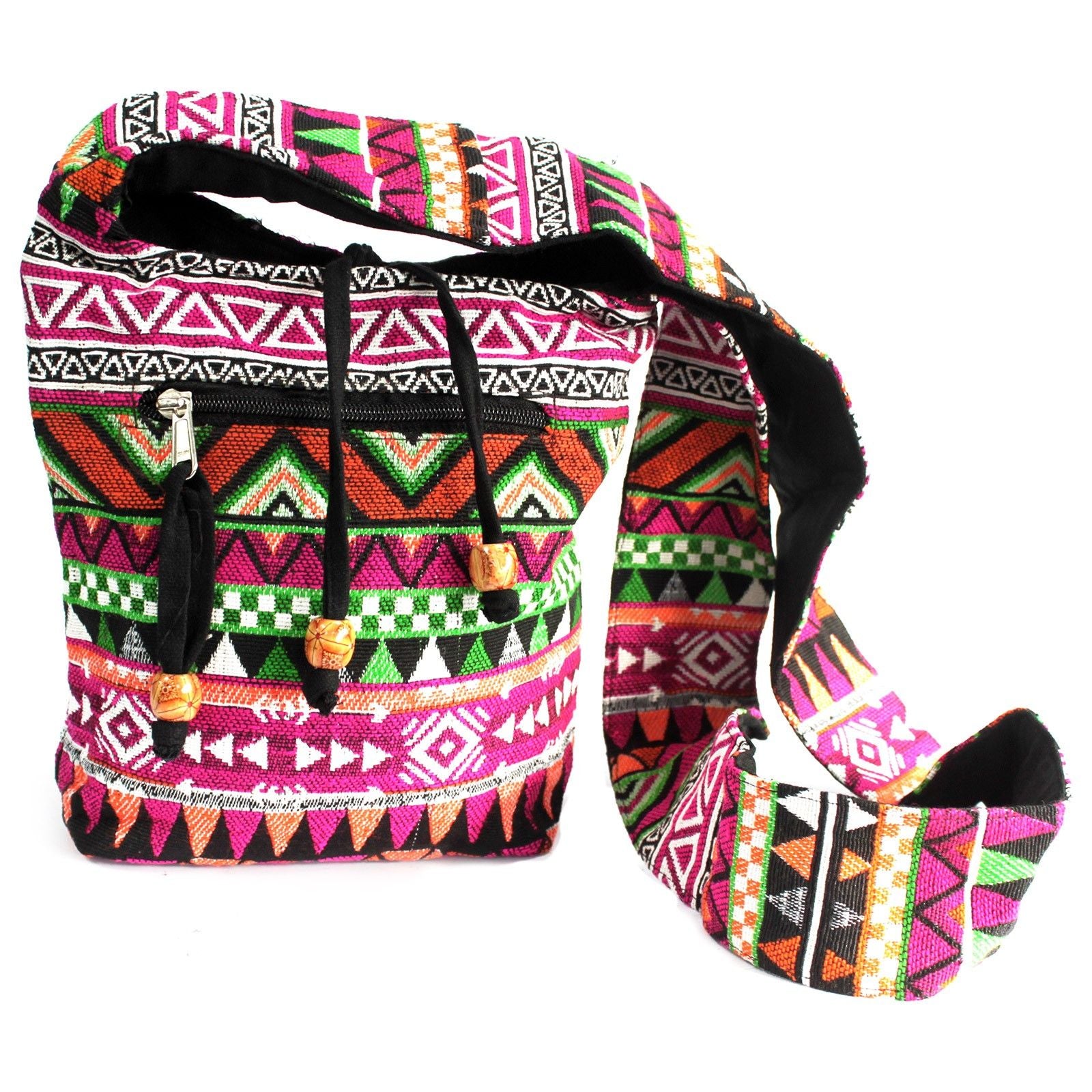 Sac Sling Jacquard Ethnique – Coloris Rose | Style Népalais | Artisanal