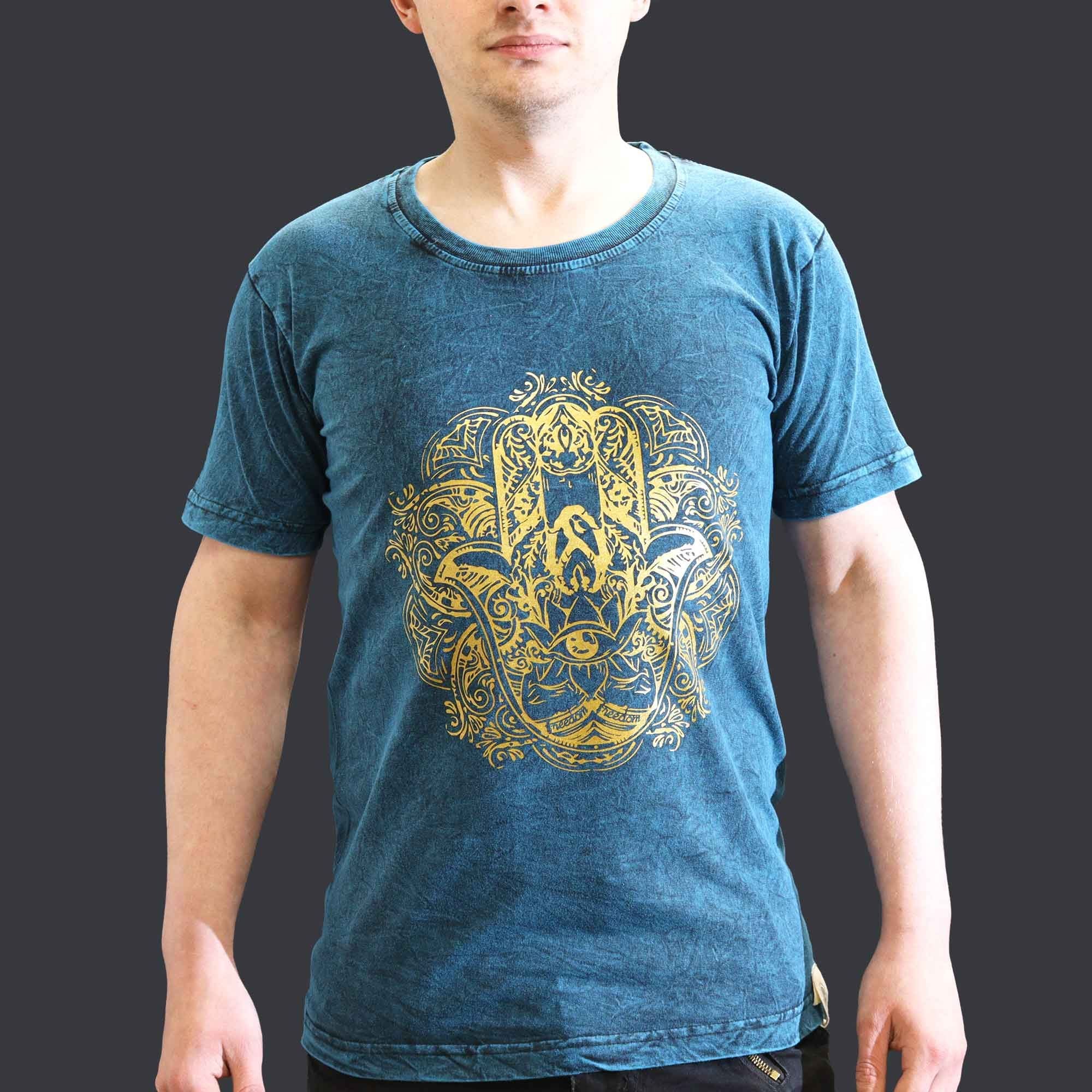 * T-Shirt en Coton Délavé Nomad Sari – Hamsa – Bleu – S