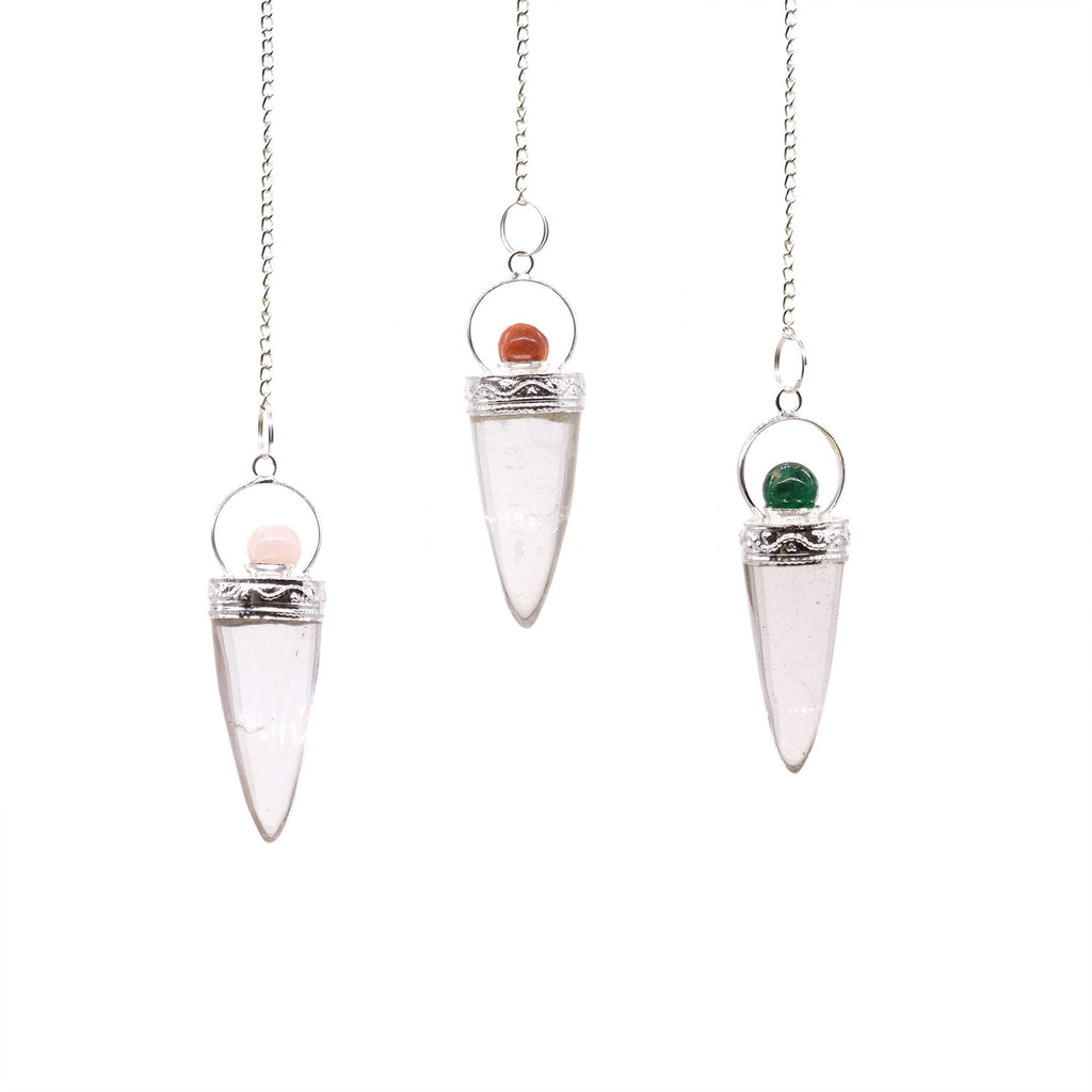 * Pendule conique en cristal de roche avec anneau argenté