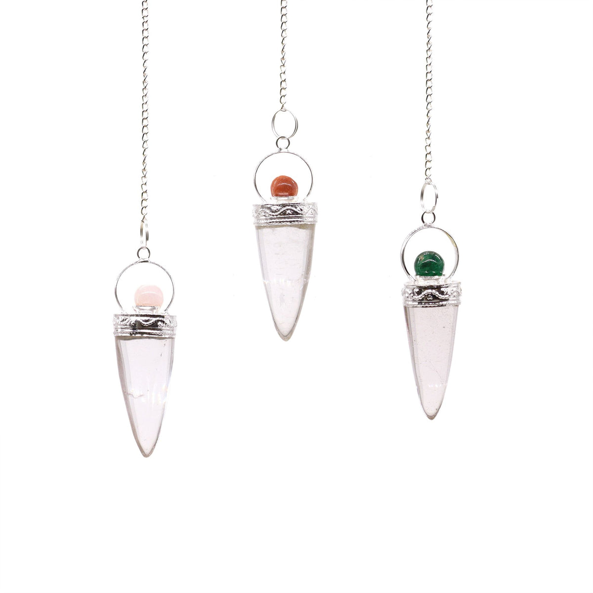 * Pendule conique en cristal de roche avec anneau argenté