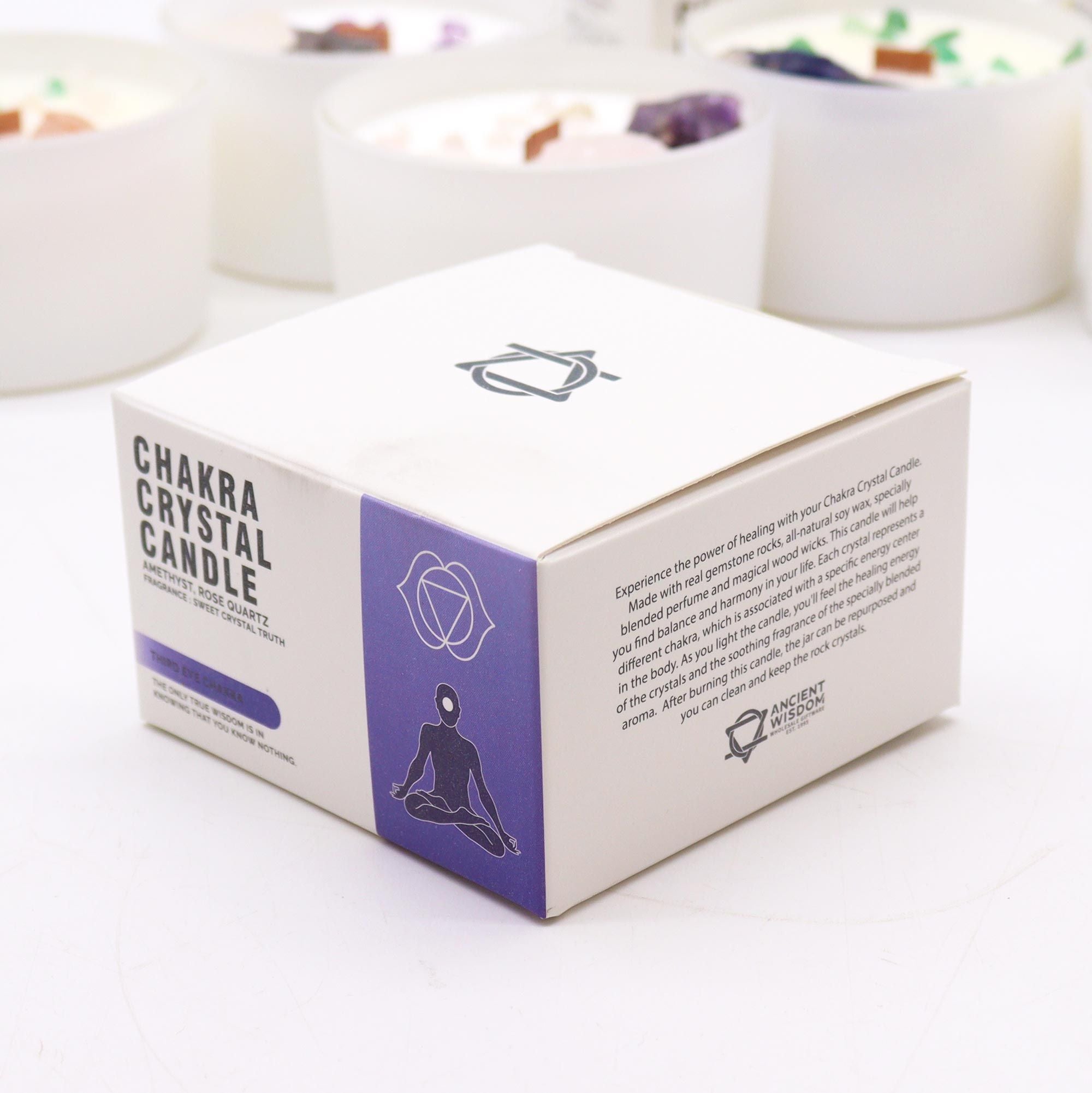 Bougie Cristal Chakra du Troisième Œil – Améthyste & Quartz Rose