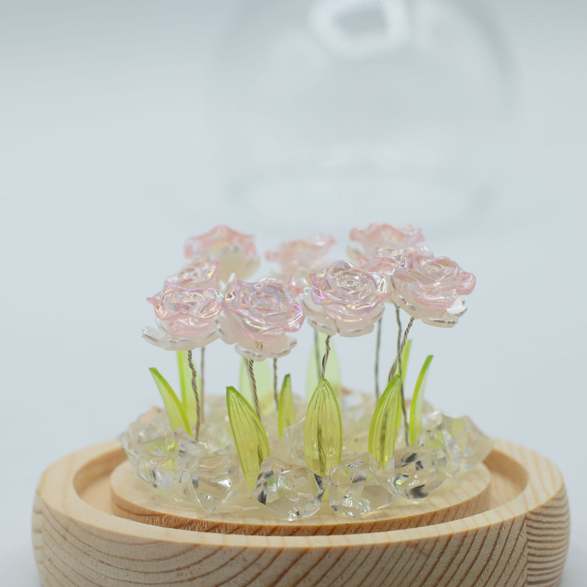 * Dôme floral lumineux – 10 roses roses, LED USB