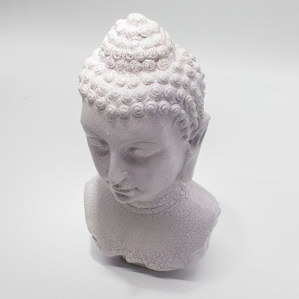 * Lampe buste de Bouddha – Finition lavande craquelée et socle ovale