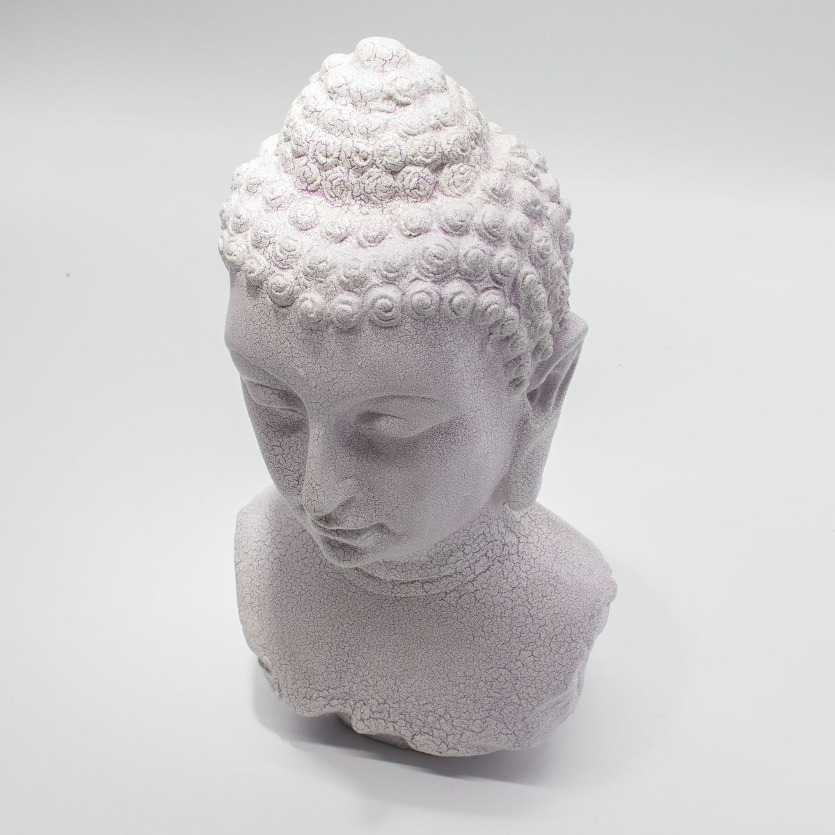 * Lampe buste de Bouddha – Finition lavande craquelée et socle ovale