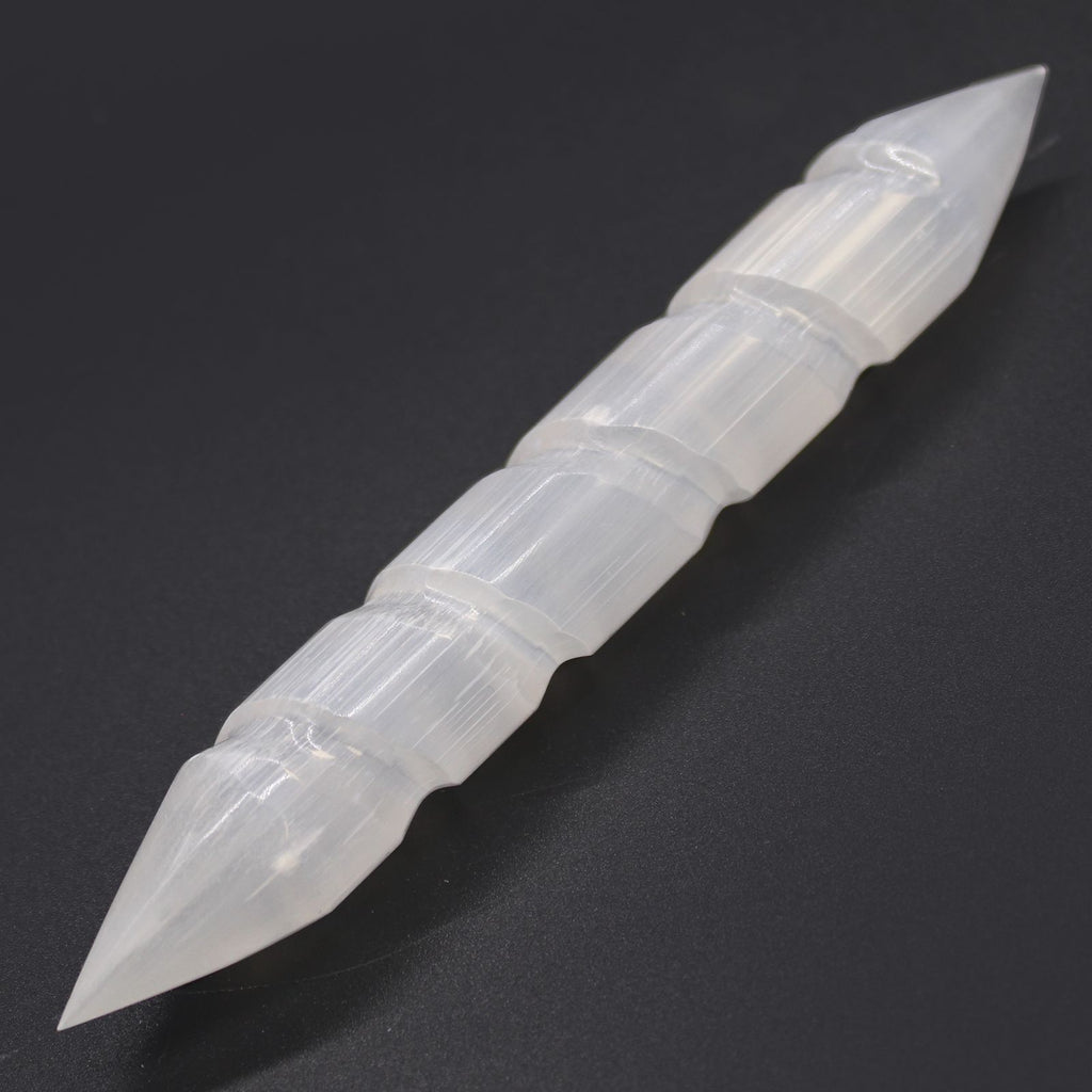 Baguette en Spirale de Sélénite - 16 cm (Pointes aux Deux Extrémités)