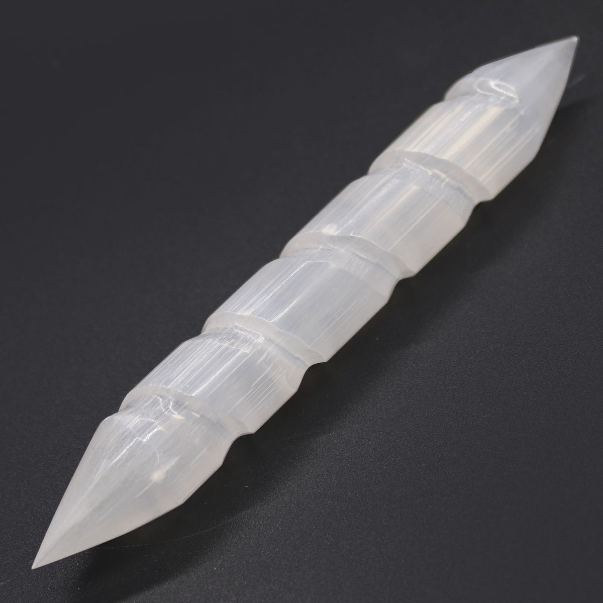 Baguette en Spirale de Sélénite - 16 cm (Pointes aux Deux Extrémités)