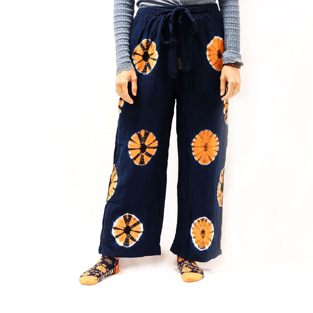 Pantalon de Détente Style Japonais – Bleu & Orange – L