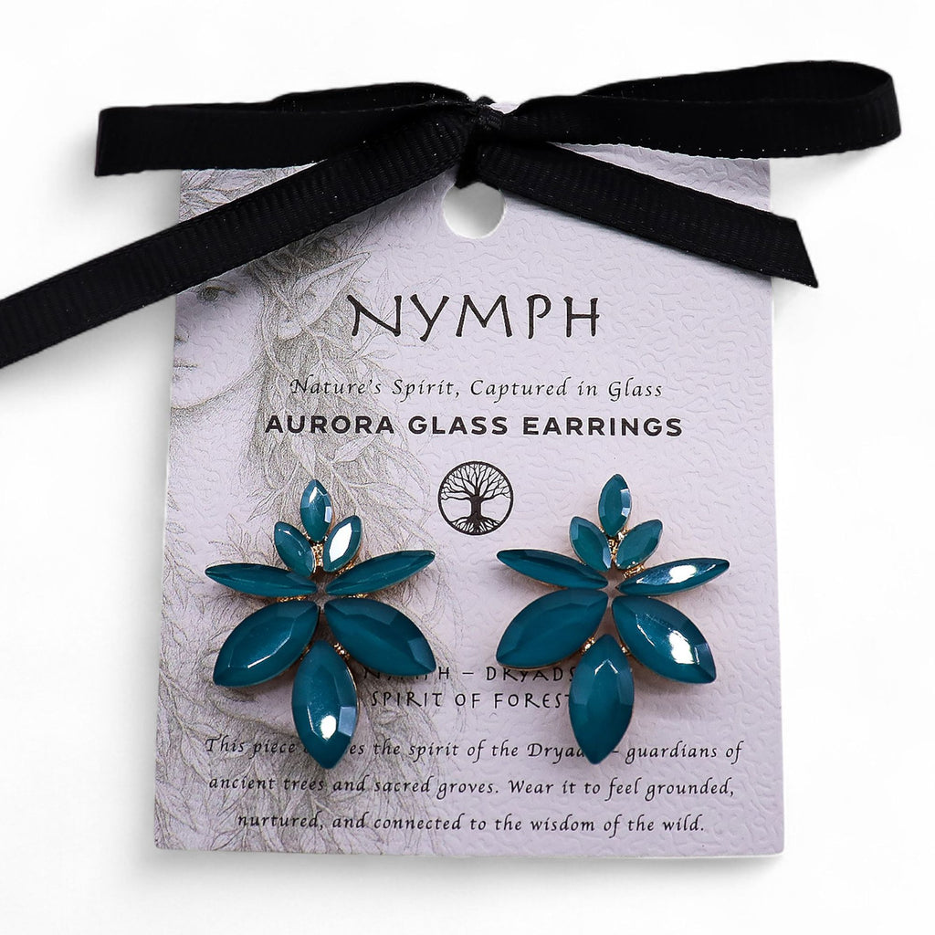 * Boucles d’oreilles fleurs en verre vintage vert sarcelle