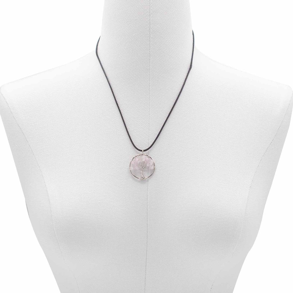 Pendentif arbre de vie en quartz rose