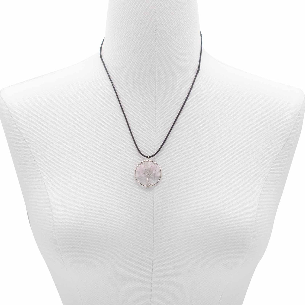 Pendentif arbre de vie en quartz rose