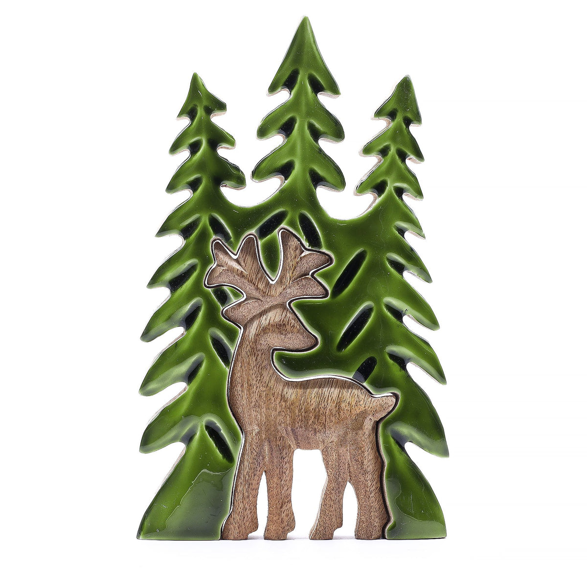 * Perdu dans la forêt – Décoration en bois 3D Cerf dans la forêt – 25 × 15 cm