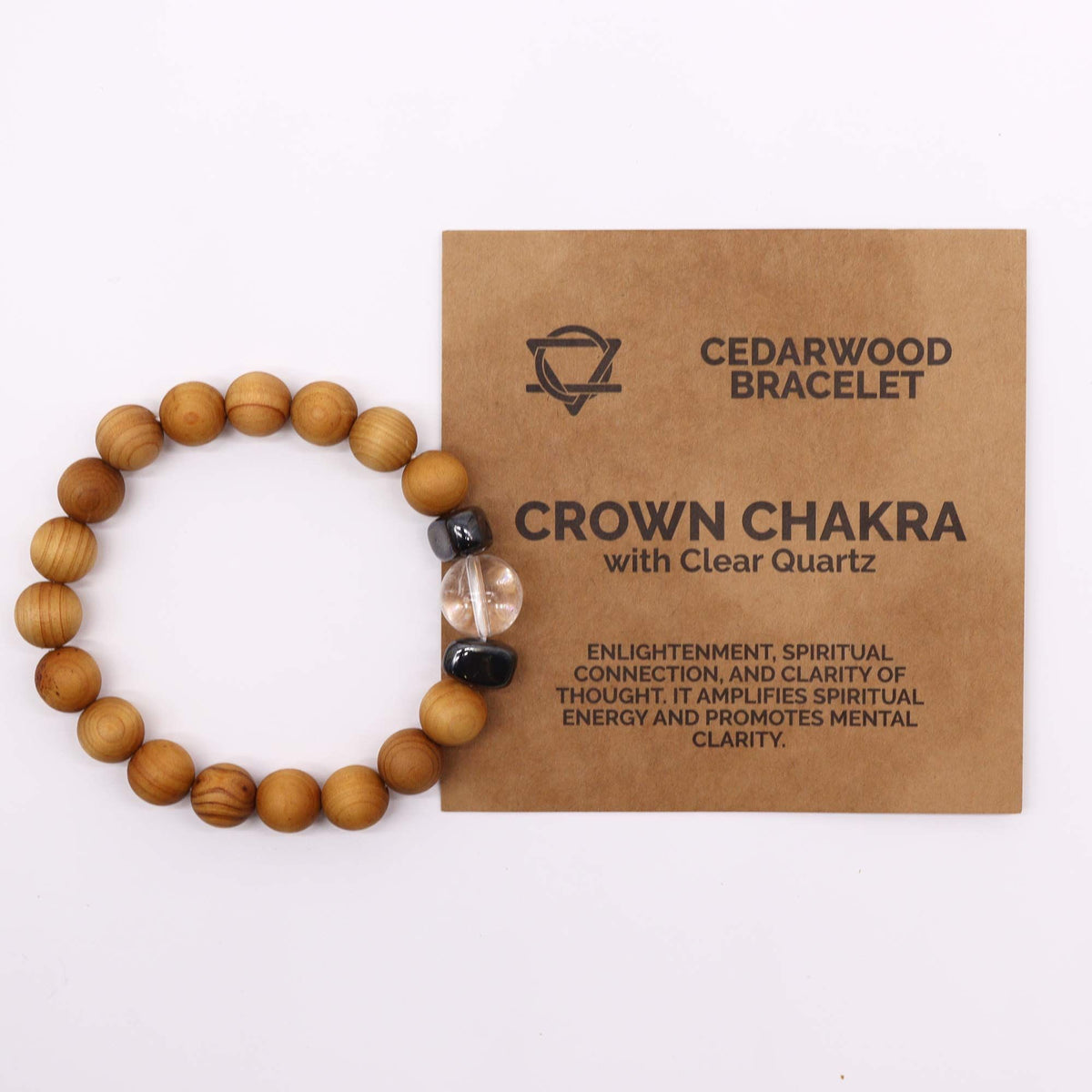 * Bracelet chakra couronne en bois de cèdre et cristal de roche