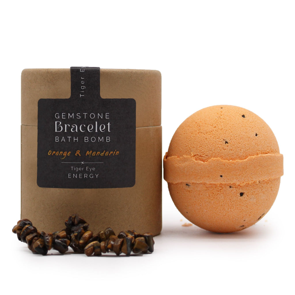 * Bombe de bain avec bracelet en œil de tigre – Orange, mandarine et sel marin