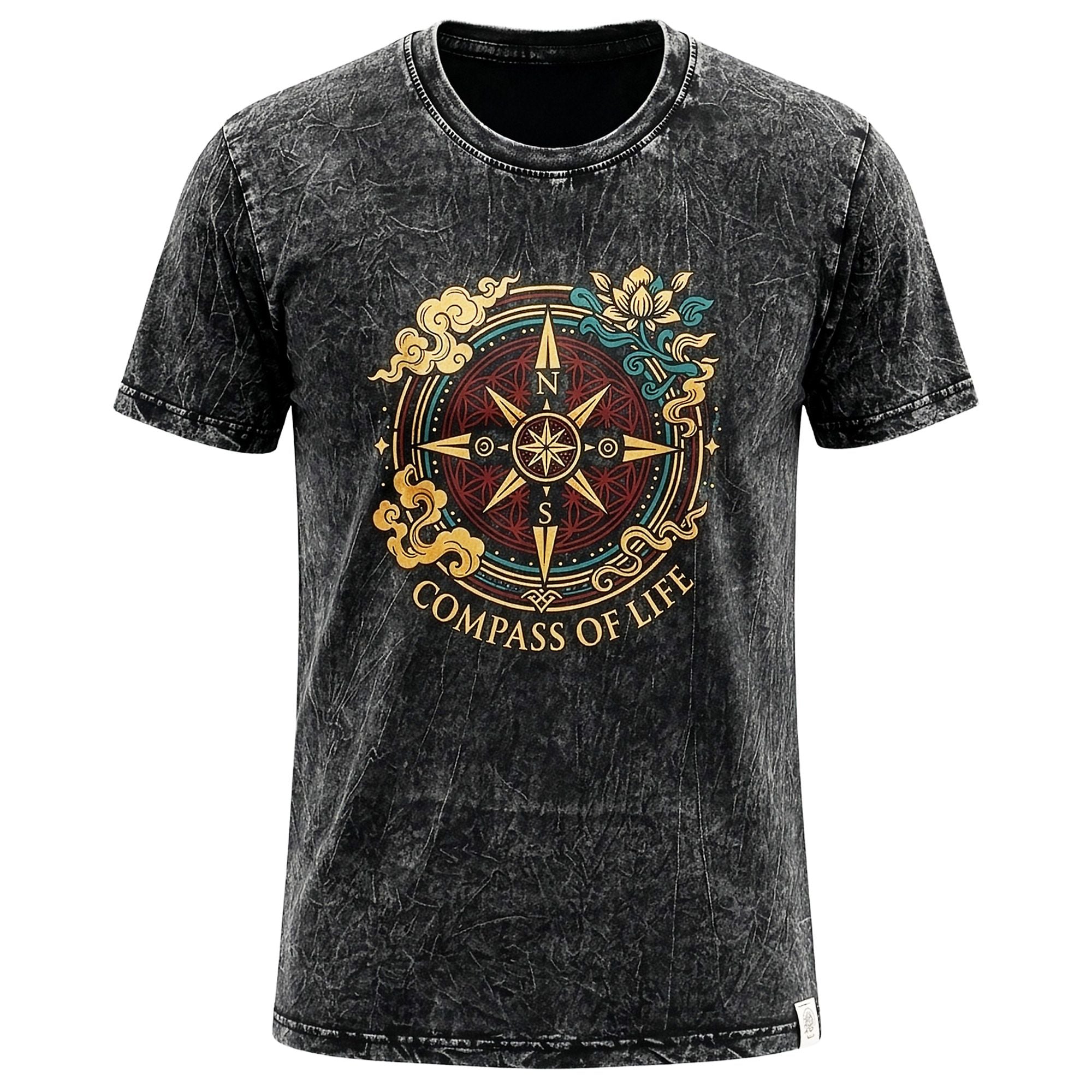 * T-Shirt en Coton Délavé Nomad Sari – Boussole de Vie – Anthracite – XL