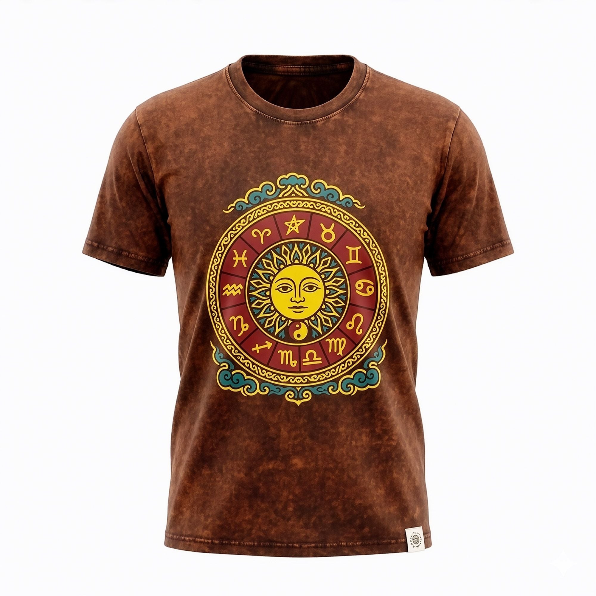 * T-Shirt en Coton Délavé Nomad Sari – Soleil & Zodiaque – Marron – S