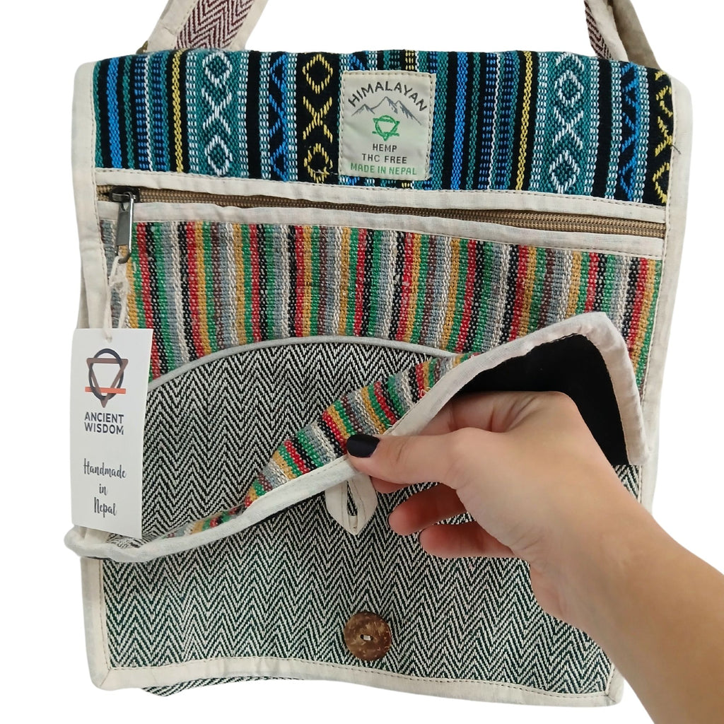 Sacoche Ordinateur Portable en Chanvre – Curves | Messenger Artisanal Népal