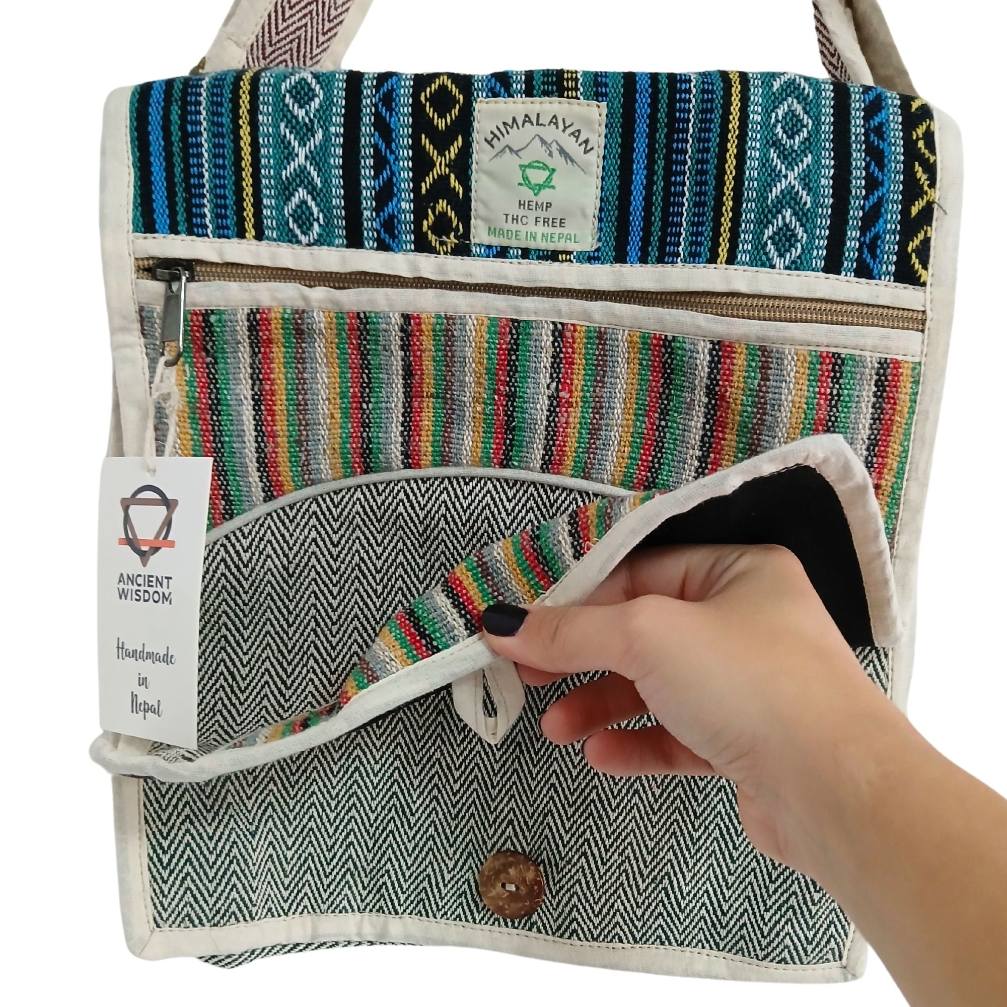 Sacoche Ordinateur Portable en Chanvre – Curves | Messenger Artisanal Népal